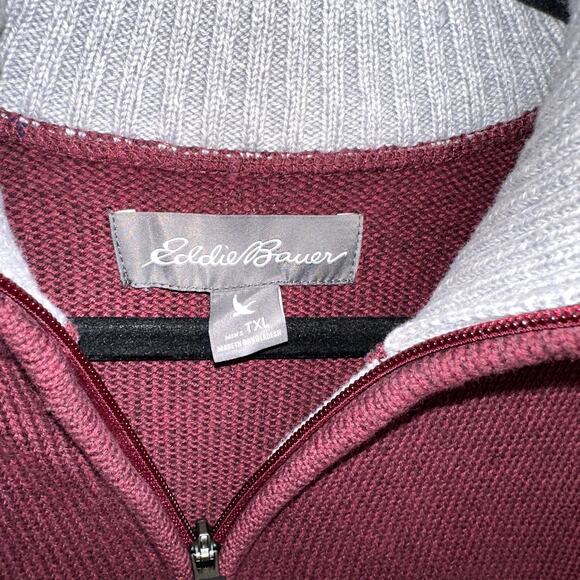 Eddie Bauer Womens Size XLT Maroon 1/4 Zip Tight Knit Pullover Sweater - Picture 2 of 10